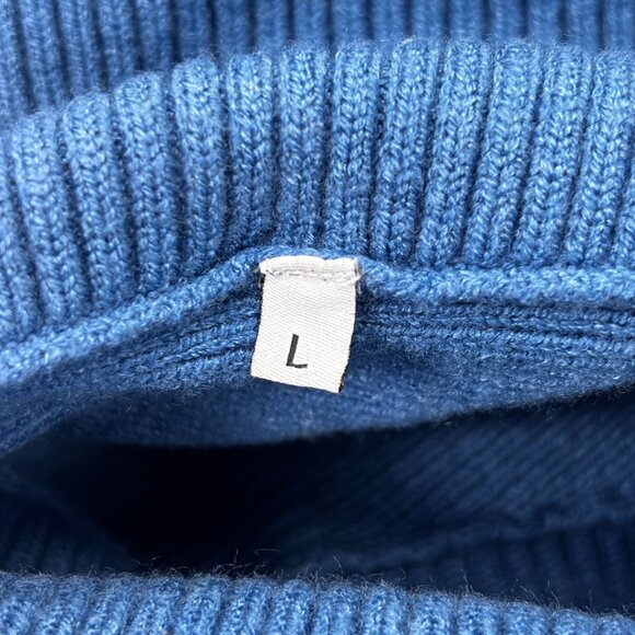 Oversized Blue Turtleneck Sweater Long Sleeve Ribbed Knit Large - Picture 4 of 10